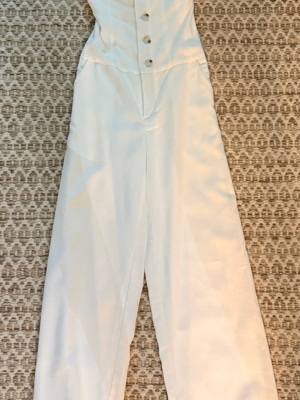 Women's White Wide-Leg Jumpsuit with Button Front